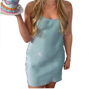 Verge Girl Pale Blue Satin Slip Mini Dress